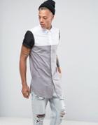 Asos Regular Fit Super Longline Cut And Sew Shirt In Gray - Gray