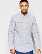Asos Shirt In Blue Stripe With Button Down Collar In Regular Fit - White