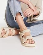 Public Desire Carmen Quilted Flat Sandals In Beige Drench Pu-neutral