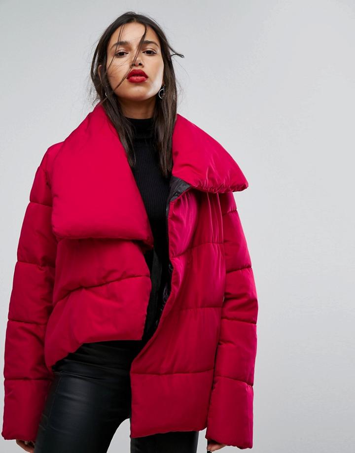 Mango Padded Oversized Collar Jacket - Pink