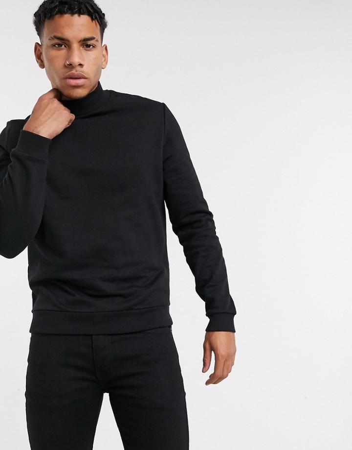 Asos Design Organic Turtleneck Sweatshirt In Black