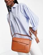 Truffle Collection Geo Pattern Top Handle Bag In Tan-brown
