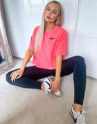 Nike Swoosh Short Sleeve Pique Top In Pale Pink