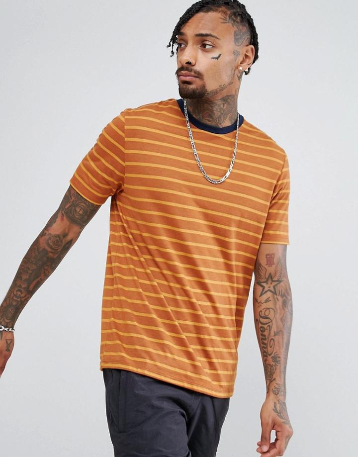 Asos Relaxed Retro Stripe T-shirt With Ringer - Yellow