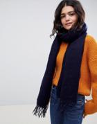 Asos Design Supersoft Long Woven Scarf With Tassels - Navy
