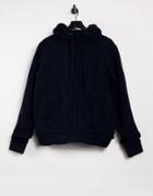 French Connection Wool Blend Sherpa Lined Hooded Knit Sweater In Navy