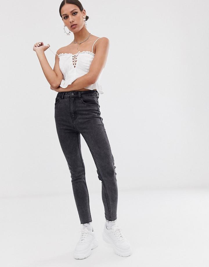 Bershka Super High Waist Jean In Acid Wash - Flow-black