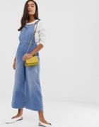 Miss Selfridge Cropped Overalls With Wide Leg In Denim - Blue