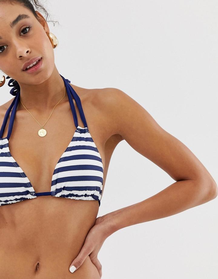 Dorina Stripe Halter Bikini Top - Navy