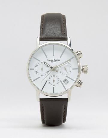 Simon Carter Chronograph Leather Watch With White Dial - Black