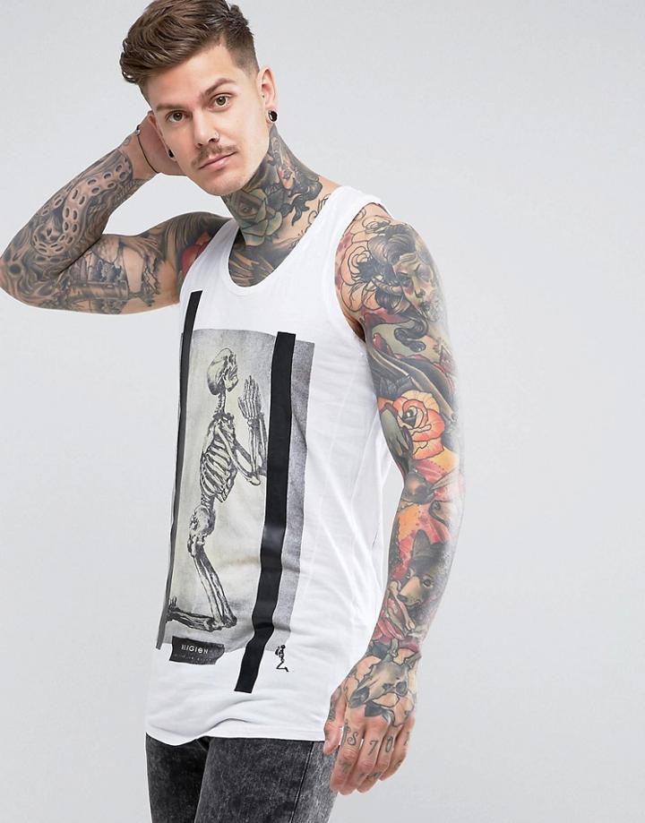 Religion Tank With Praying Skull Print - White