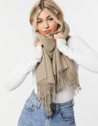 Asos Design Oversized Wool Blend Scarf With Fringe In Beige-neutral