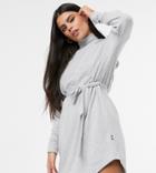 Noisy May Petite Sweater Dress With High Neck And Tie Waist In Gray-grey