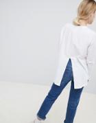 Asos Design Long Sleeve T-shirt With Dip Hem And Split Back In White - White