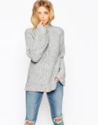 Asos Chunky Sweater With High Neck And Moving Rib - Gray