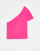 Bershka Ribbed Asymmetric T-shirt In Pink