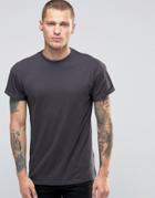 New Look Roll Sleeve T-shirt In Washed Black - Black