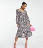 Miss Selfridge Petite Bow Back Poplin Midi Dress In Cluster Floral-black