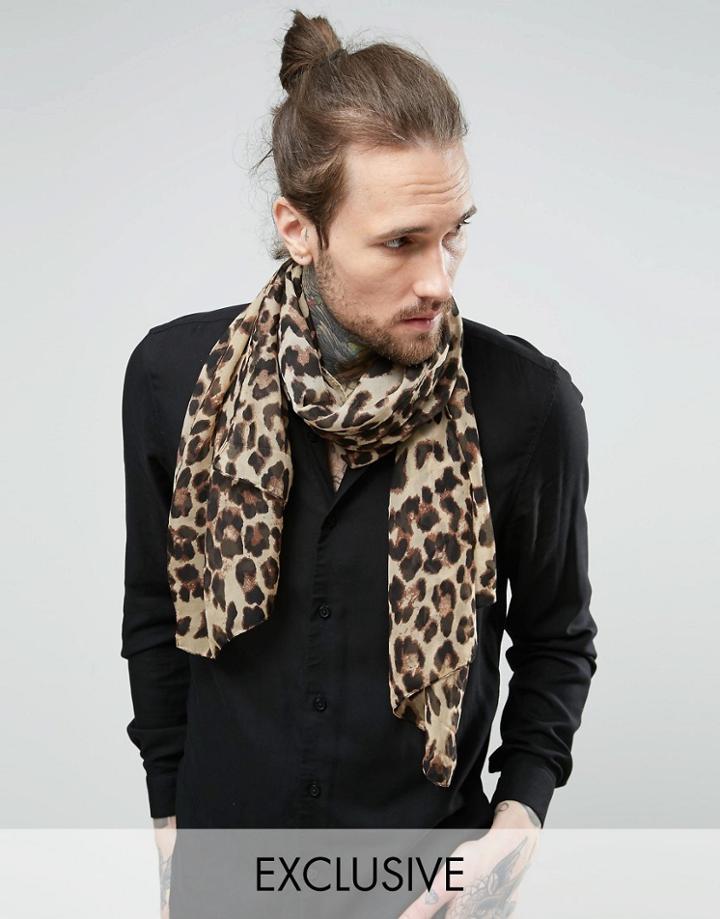 Reclaimed Vintage Inspired Scarf In Animal Print - Beige