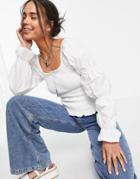 Only Organic Cotton Shirred Blouse With Ruched Long Sleeves In White