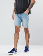 Asos Denim Shorts In Skinny Light Wash With Abrasions - Blue
