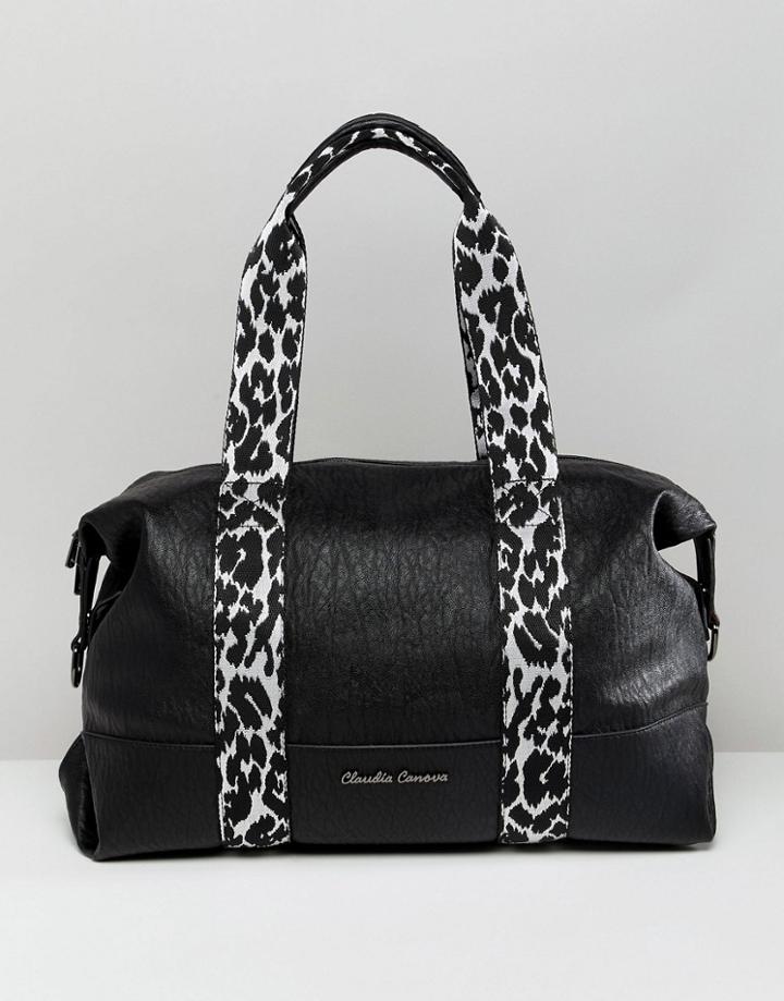 Claudia Canova Soft Grain Shoulder Bag With Zebra Print Webbing Detail - Black