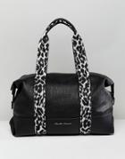 Claudia Canova Soft Grain Shoulder Bag With Zebra Print Webbing Detail - Black