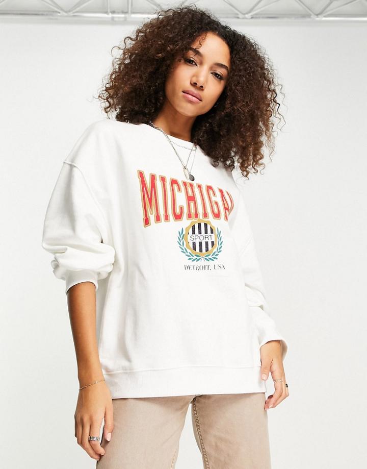 Topshop Michigan Sweatshirt In White