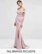 Jarlo Tall Bardot Maxi Dress With Thigh Split And Train - Pink