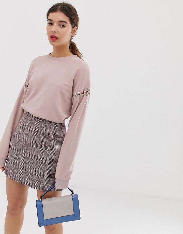 New Look Sweat With Lace Up Detail In Brown - Brown