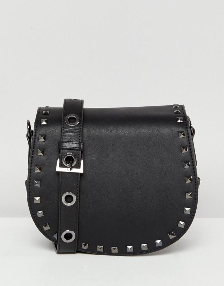 Marc B Across Body Satchel With Studding - Black