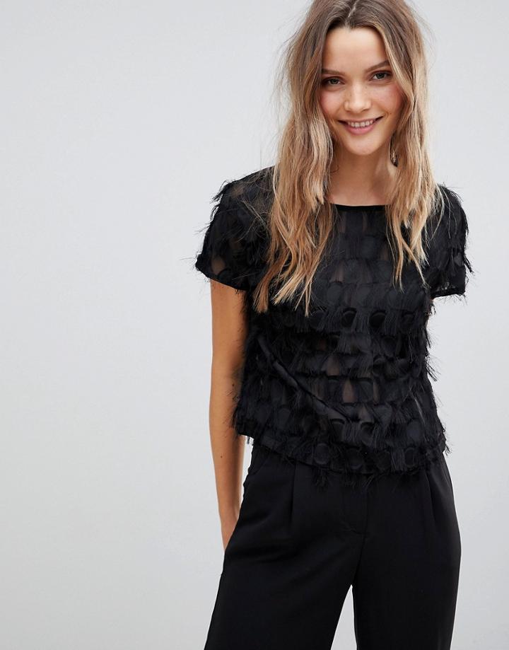 Lavand Fluffy Tassle Top - Black