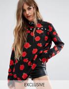 Reclaimed Vintage High Neck Top With Eyelet Detail In Floral - Pink