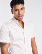 Asos Design Slim Fit Sateen Shirt With Mandarin Collar In Pink