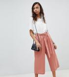 Asos Petite Tailored Linen Culotte With Tie Waist - Pink