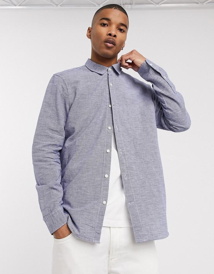Pull & Bear Grandad Shirt With Vertical Stripe In Blue-blues