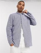 Pull & Bear Grandad Shirt With Vertical Stripe In Blue-blues