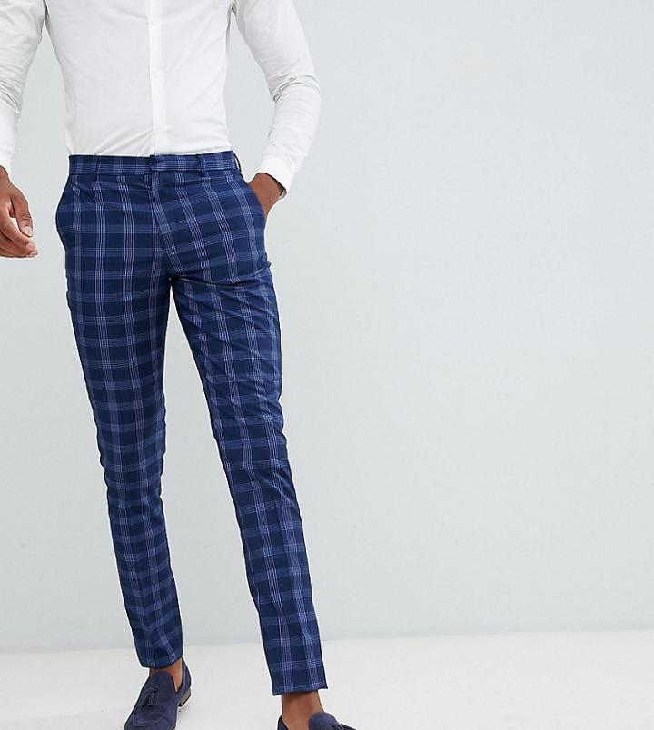 Asos Design Tall Wedding Skinny Suit Pants In Tonal Blue Check - Blue