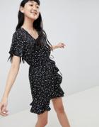 Daisy Street Wrap Dress In Star Print - Black