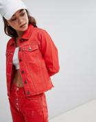 Brave Soul Harris Raw Colored Denim Jacket - Red
