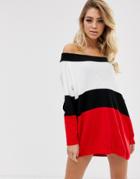 In The Style Bardot Striped Sweater Dress - Multi