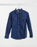 Wrangler Denim Shirt In Mid Wash-blues