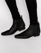 Asos Chelsea Boots In Black Suede With Gold Perforation - Black
