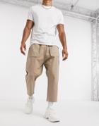 Asos Design Drop Crotch Pants In Stone-neutral