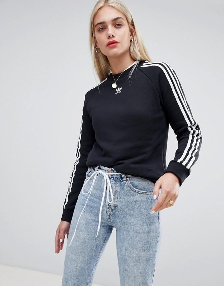 Adidas Originals Three Stripe Sweatshirt In Black - Black