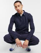 Asos Design Set Muscle Fit Pique Polo With Piping Detail In Navy