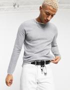 Pull & Bear Lightweight Sweater With Contrast Trim In Gray-grey