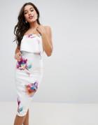 Asos Crop Top Bandeau In Blurred Floral Midi Dress - Multi