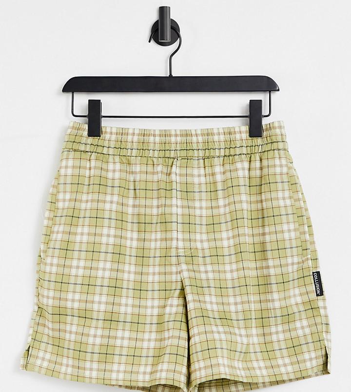 Collusion Unisex Short In Beige Check-multi