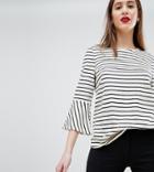 Y.a.s Tall Stripe Top With Flare Sleeve - White